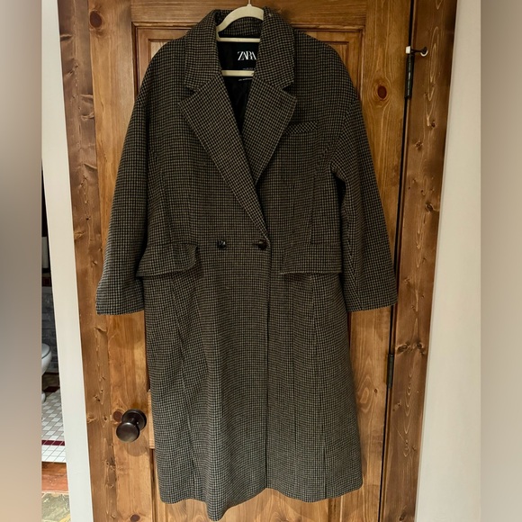 Zara Long Wool Herringbone Jacket - Picture 3 of 6